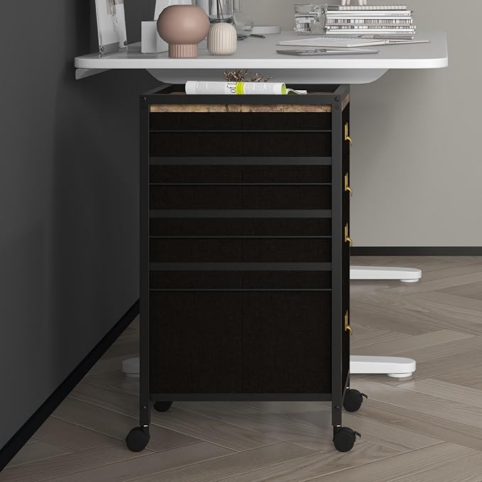 Mobile File Cabinet, 4 Drawer Rolling Filing Cabinet with Wheels, Open Shelf, Printer Stand, Under Desk Filing Cabinet fits A4 or Letter Size for Home Office, 11.8"" D x 14.9"" W x 26.2"" H
