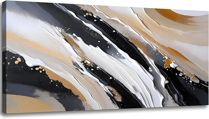 weiyiart Canvas Abstract Large Wall Art Decorations for Living Room Black Brown White Modern Wall Hanging Painting for Office Home Decor 24"x 48"