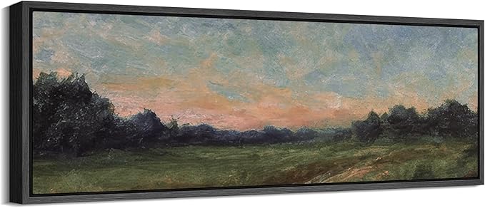 SIGNFORD Large Framed Canvas Quiet Green Field at Dusk Illustrations Modern Art Calm Warm for Living Room, Bedroom, Office - 60"x20"