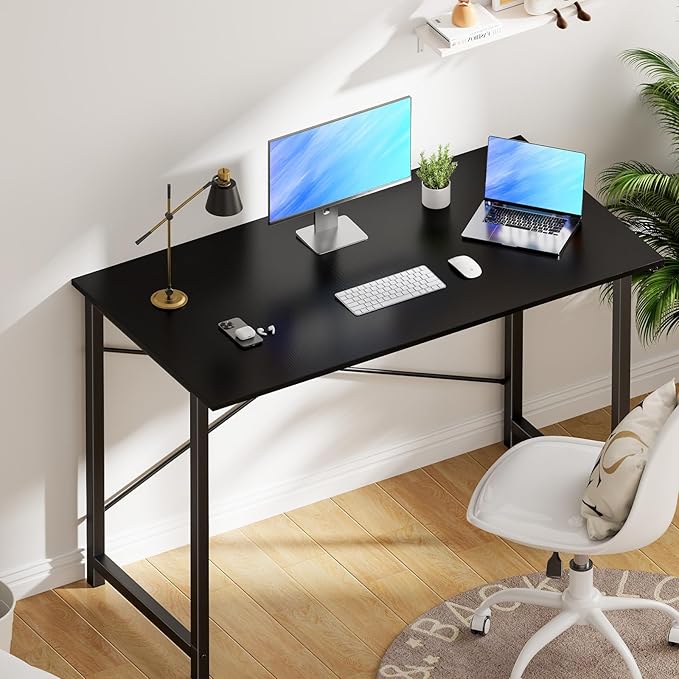 OLIXIS 44 Inch Computer Office Desk for Small Spaces, Writing Gaming Work Desk Modern Study Table with Metal Frame Home Bedroom, Black