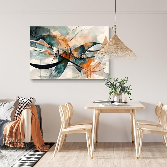 gaosoul Modern Abstract Canvas Wall Art Graffiti Artwork in Cyan and Orange Colors Framed Elegant Morandi Color Painting Prints for Living Room Bedroom Office Decor 48x32in