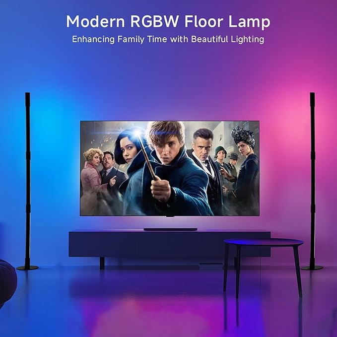 Corner Floor Lamp - Black RGB LED Floor Lamp with Music Sync and 16 Million DIY Colors, App & Remote Control, Color Changing Modern Smart Corner Lamp for Bedroom Living Room