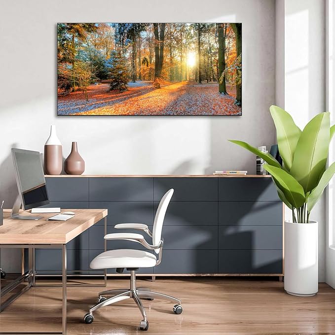 Bamdeya Forest Canvas Wall Art Large Picture Autumn Poster Sunset Tree Wall Decor Natural Landscape Painting Fall Scenery Artwork for Bedroom Living Room Decor Office Home Decorations