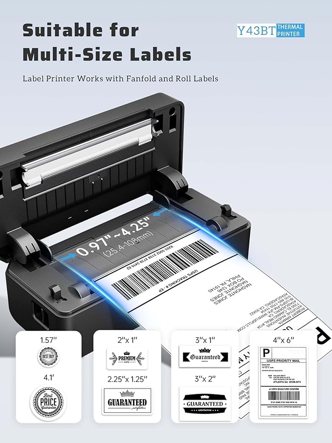 Shipping Label Printer 4x6 Bluetooth Thermal Label Printer for Small Business, Warehouse or Home Office, Compatible with Windows iOS Android Mac, USPS Amazon Etsy