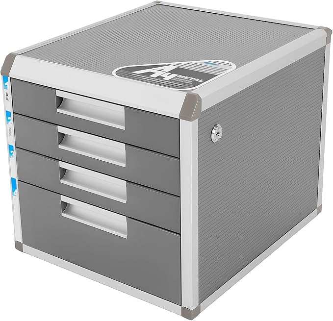 File Cabinet, Desk Organizer with 7 Drawers Metal Desktop Storage Cabinet File Holder with Locks and Keys for Home Office Organization (4 Layers)