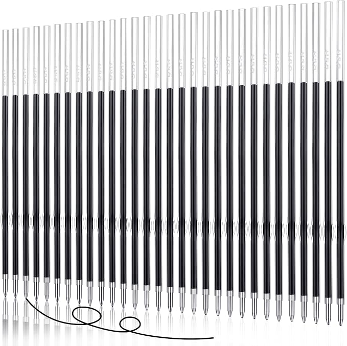 30 Piece Black Ink Pen Refills, 1 mm Ballpoint Refills Replacement Ballpoint for Click Retractable Pens Office College Supplies