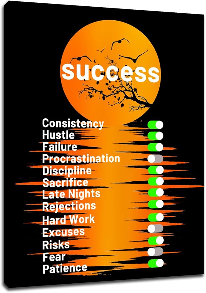 Success Motivational Poster Print Canvas Wall Art Inspirational Office Decor Inspiring Sign Theme Moonlight Picture Painting Artwork for Modern Home Living Room Workplace Ready to Hang [30''Wx 40''H]