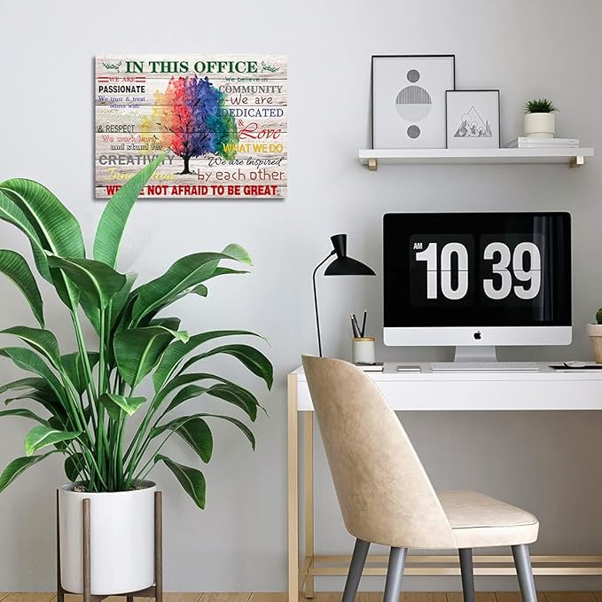 Motivational Wall Decor Art In This Office Watercolor Tree Painting Wonderful Canvas Painting Inspirational Quotes Wall Art for Study Room Home Office Decoration 20x24 inches Framed Hanging Artwork