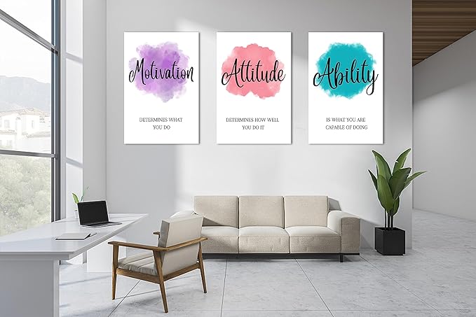 3 Piece Motivational Quotes Watercolor Canvas Print Pictures Wall Decor, Framed Artwork for Home Office, 24"x36" x 3 Pcs