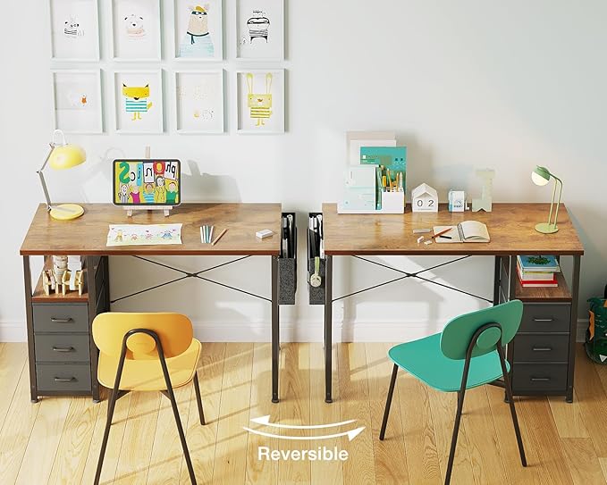 AODK 40" Small Computer Desk with Fabric Drawer, Kids Girls Teen Study Writing Desk for Bedroom, Home Office Desk with Storage Shelf & Bag for Small Space, Vintage