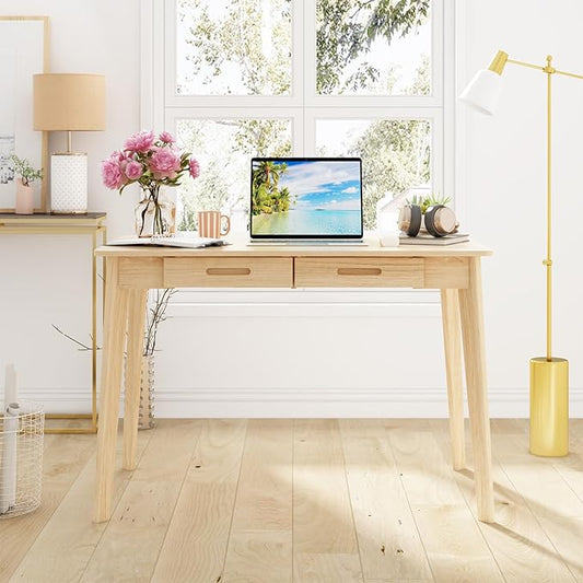 Home Office Computer Desk Coner Desk with 2 Drawers, Study Writing Table for Home Office, Study, Wood Color (39.3 ”W x 23.6”D x 29.1”H)