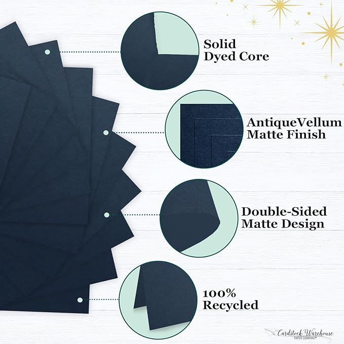 Cardstock Warehouse Foundations 100% Recycled Nightshift Blue Cardstock Paper - 25 Sheets 8.5 x 11” 80 lb./215 GSM Premium Navy Blue Card stock for Die-cutting, Laser, Inkjet Printing & DIY Projects