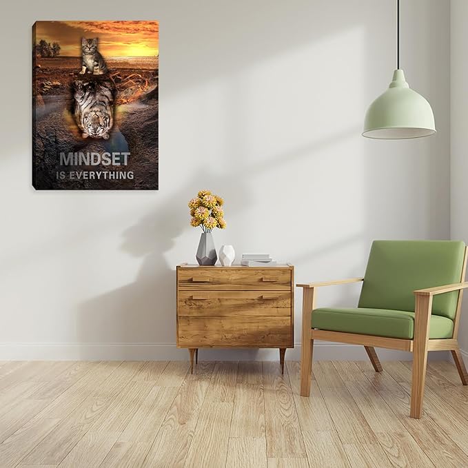 Inspirational Positive Quote Wall Decor Motivational Canvas Wall Art Mindset Wall Art Tiger Posters Prints Inspiring Cat Painting for Office Bedroom Living Room Decor Framed Ready to Hang 18"x24"