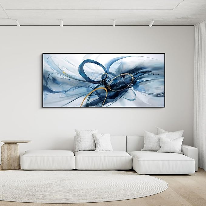 XLSJERST Abstract Wall Art for Living Room - Extra Large 86x39 Inches Canvas Frame Wall Decor Blue Picture Artwork for Bedroom Office Home Decoration