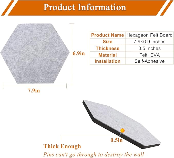 8Pcs Hexagon Felt Cork Board Tiles, Self Adhesive DIY Bulletin Board Pin Board for Office School Home Wall Decor Stickers Memos Photos Display (Gradual Purple)