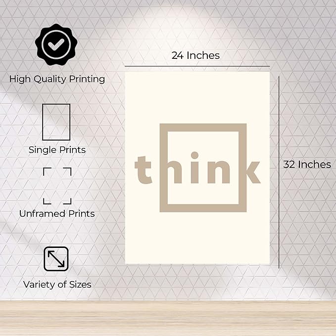 ALPINE INK CO. Think Glossy Poster - Simple Word Graphic Design - Clean Minimal Modern Style - Office Workspace Home Study Wall Decor - 24x32 Unframed Glossy Print