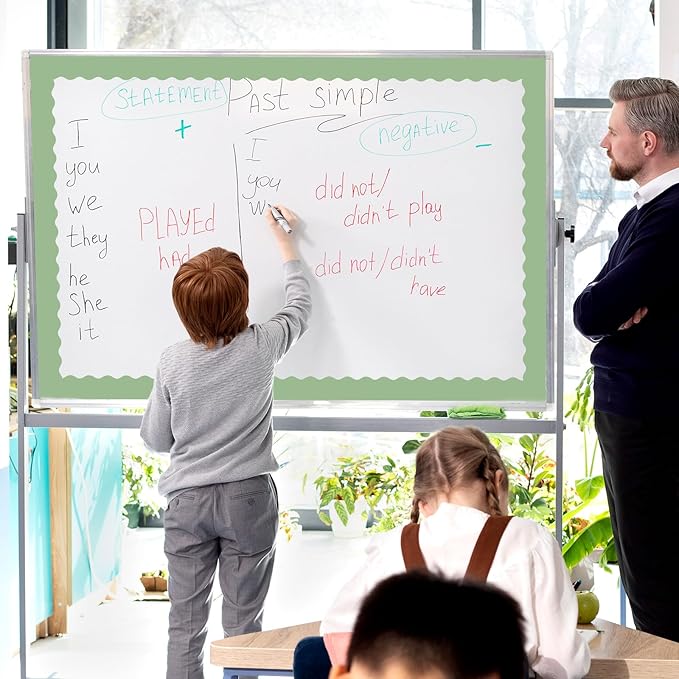 Whaline 65.6ft Back to School Nude Sage Green Bulletin Board Borders 4 Rolls Milky White Brown Green Die-Cut Board Trim for Classroom Office Chalkboard Wall Decor