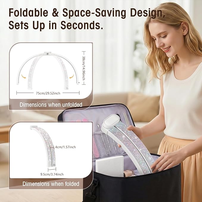 LIONVISON Half Moon Light for Desk: 29" Foldable Nail Light for Desk with Phone Holder - 3000K-6500K 3 Color Modes 10 Brightness for Salon Nail Technicians & Home DIY Manicure Enthusiasts (Diamond)