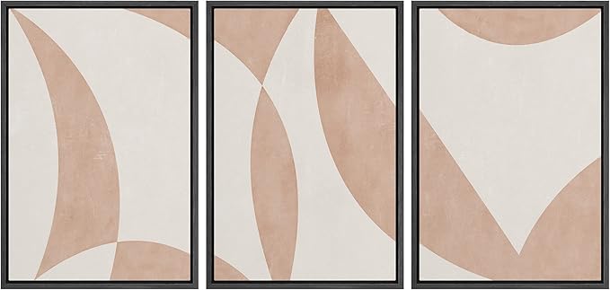 IDEA4WALL Framed Canvas Print Wall Art Set Art Deco Mid-Century Pastel Tan Polygons Abstract Shapes Illustrations Modern Art Decorative Contemporary for Living Room, Bedroom, Office - 16"x24"x3 Black
