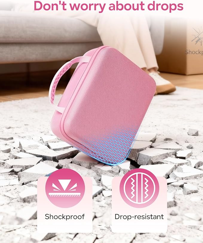 Phomemo Label Printer Hard Case- Compatible 241BT for Rollo for Nelko for Omezizy Bluetooth Shipping Label Printer,Storage Case for Label Holder and Thermal Paper, Pink (Case Only)