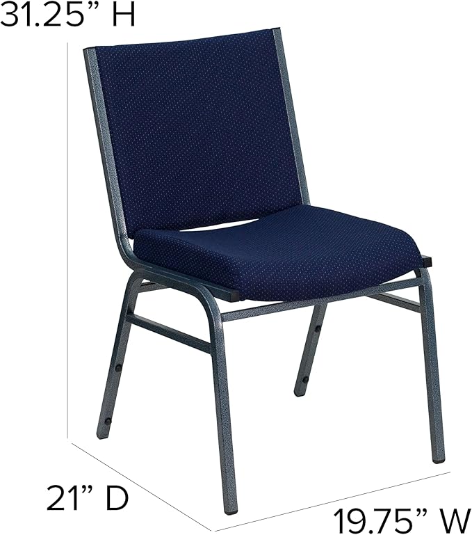 Flash Furniture HERCULES Series Heavy Duty Navy Blue Dot Fabric Stack Chair with Ganging Bracket