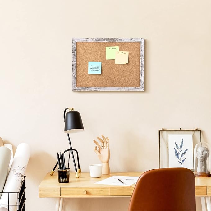 Cork Board Bulletin Board, Decorative Hanging Framed Cork Boards for Walls, Pin Board Vision Board for School Home Kitchen and Office, Bulletin Board with White Wood Frame (4333,WH,2pc)