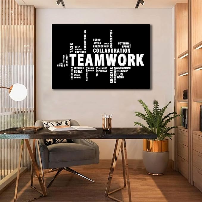 Inspirational Teamwork Canvas Wall Art Home Office Wall Decor Picture Minimalist Team Work Inspirational Quotes Poster Print for Living Room Bedroom Office Man Cave Decoration Ready To Han