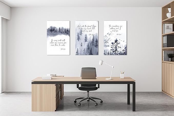 3 Piece Canvas Wall Art, Motivational Quotes Blue Forest Canvas Print Pictures Wall Decor, Men Women Inspirational Framed Artwork Home Office Decor 20"x30" x 3 Pcs