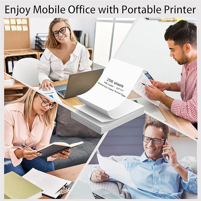 Thermal Printer Paper 8.5 x 11 Inch, 200 Sheets US Letter Size Thermal Paper, Compatible with M08F/A40 Thermal Portable Printer, Continual Feeding Folded Printing Paper (200 Sheets/Continuous Folding)
