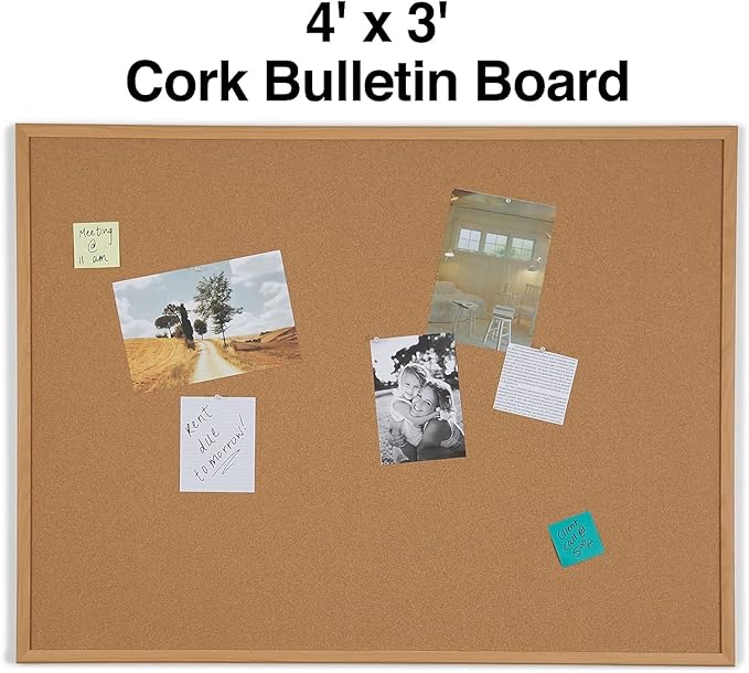 Staples Standard Durable Cork Bulletin Board, Oak Finish Frame, 4-ft x 3-ft