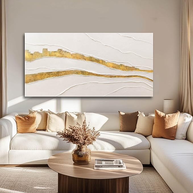 VAYIMDH Minimalist Wall Decor Line Art Gold Modern Wall Art Abstract Green White Textured Artwork for Living Room Dining Room Bedroom Picture 24x48 Inch