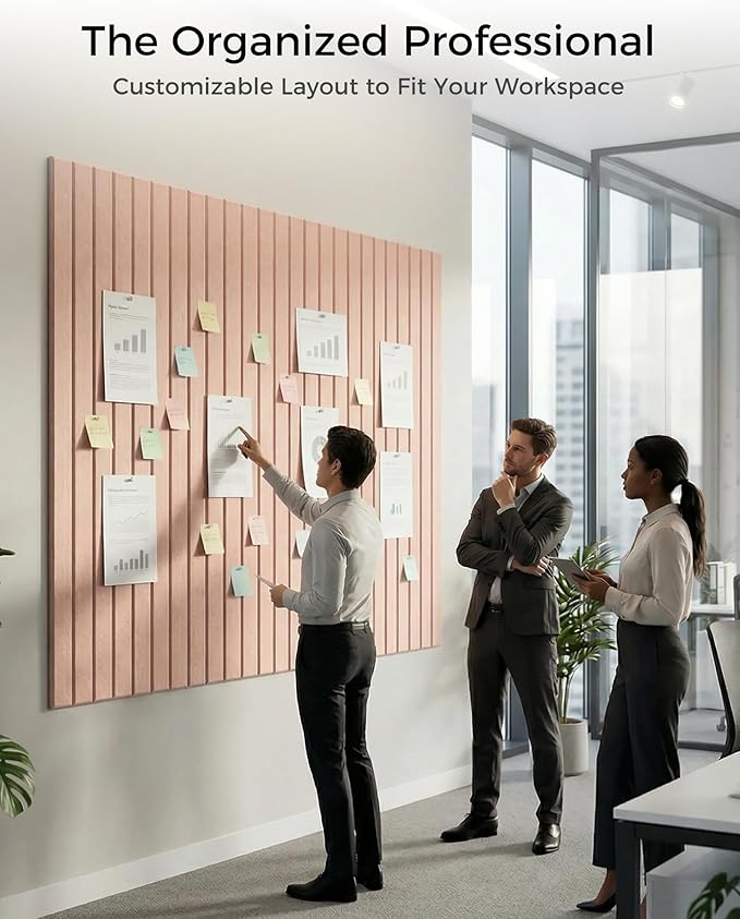 Aothia 12-Pack Large Felt Bulletin Board 48"x36", Modular Pin Board Tiles for Wall, Cork Board Alternative for Office & Classroom, Includes 70 Adhesive Tabs & 40 Pushpins, Pink