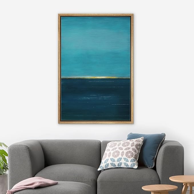 SIGNWIN Framed Canvas Print Wall Art Yellow Horizon on Edge of The Sea Abstract Wilderness Illustrations Modern Art Modern Scenic Relax/Calm Ultra for Living Room, Bedroom, Office - 24"x36" Natural