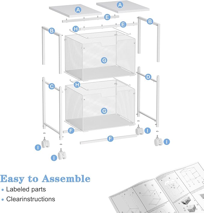 Letter/Legal Rolling File Cabinet, Rolling File Cart with 2 Drawers Filing Cabinet for Home Office, Hanging File Folders Organizer for Under Desk Storage, Mobile Printer Stand, White