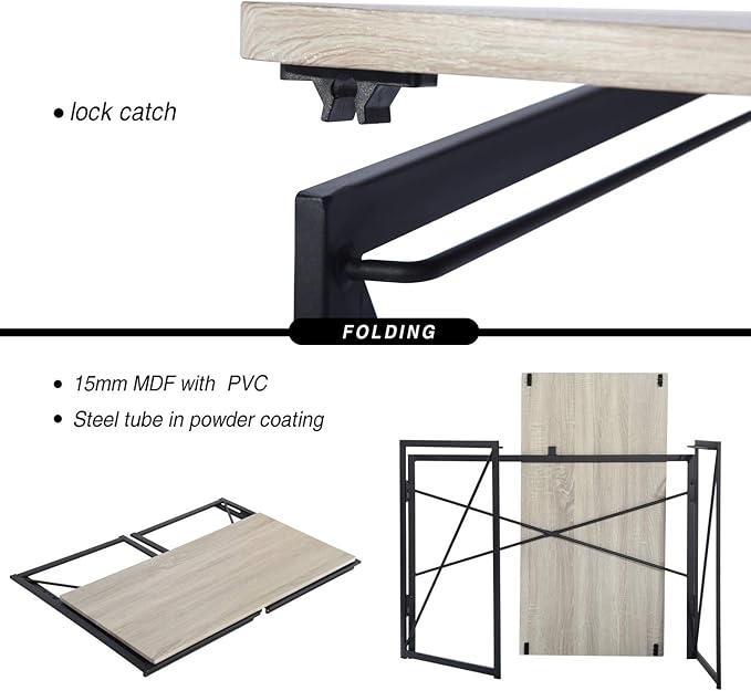 Homy Casa 39.4 Inch Foldable Laptop Desk, Space-Saving Computer Table with No Assembly Required, Sturdy Metal Frame, Minimalist Design for Home Office, Study, or Small Spaces, Oak