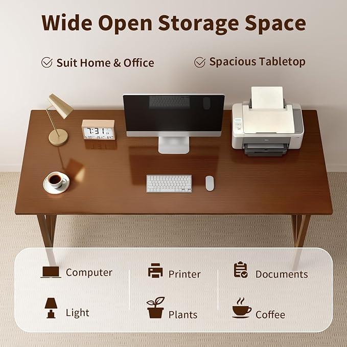 Modern Solid Wood Desk - 60" Simple Computer Table for Home Office Study Writing Workstation in Walnut, 60" W x 24" D