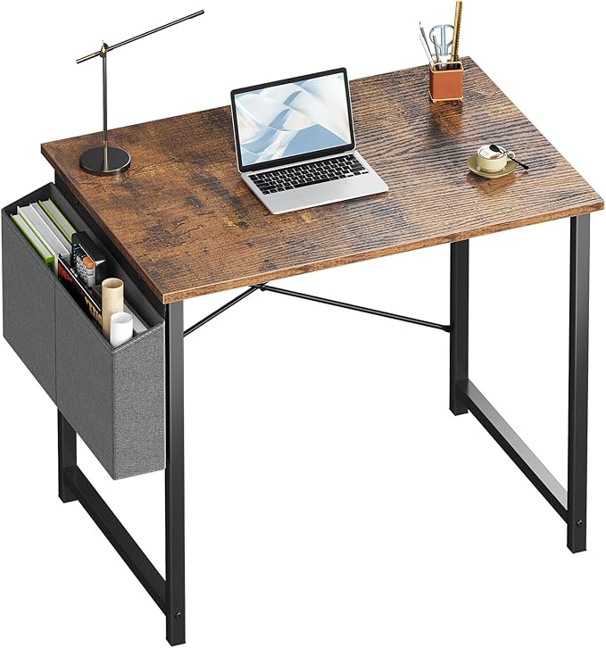 OLIXIS Computer Desk 31 Inch Home Office Desks for Small Spaces, Gaming Writing Study Work Table with Storage Bag for Bedroom, Rustic Brown