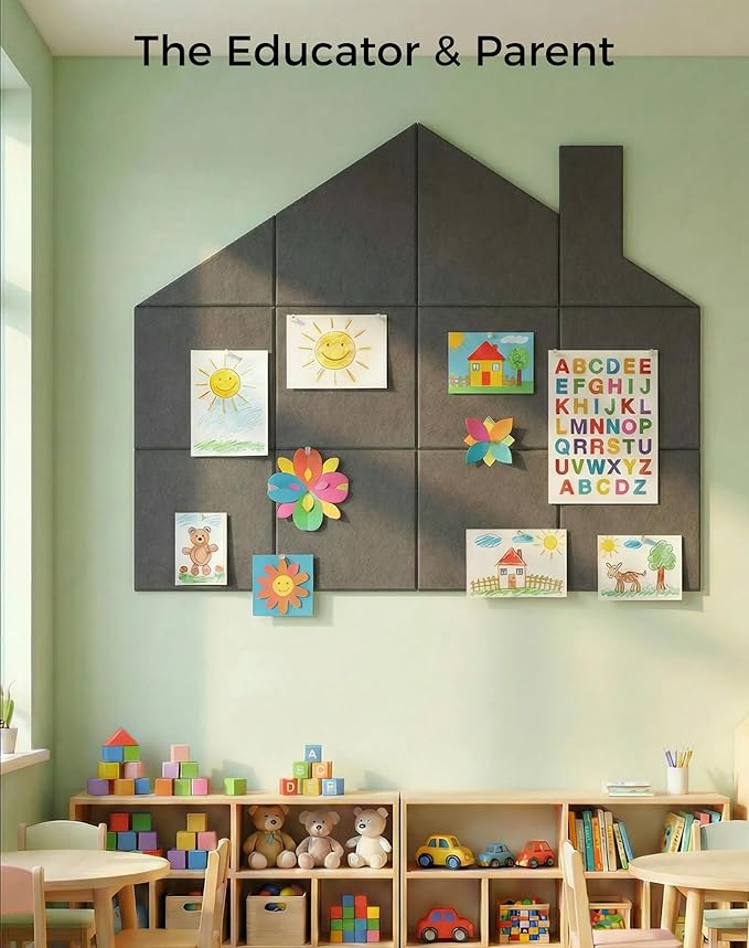 Aothia 12-Pack Felt Bulletin Board Tiles for Walls - 48x36 Modular Bulletin Board, Cork Board Alternative Pin Board for Office & Classroom, 70 Adhesive Tabs & 40 Push Pins Included (Charcoal Gray)
