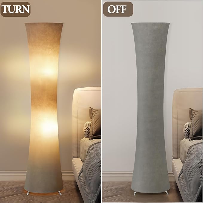 GyroVu 46" Modern Floor Lamps for Living Room, LED Column Standing Floor Lamp with Color Temperature Adjustable & Gray Fabric Lampshade for Corner, Bedroom, Office & Kid's Room - Bulbs Included