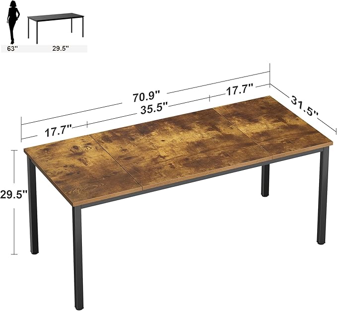 Need Large Computer Desk 70.8 x 31.5 inches Conference Table Large Office Desk Writing Table Workstation for Home Office,Rustic Brown & Black 10FJGSAC3-180FG-ND