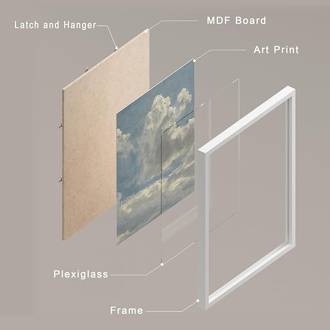 SIGNWIN Framed Poster Wall Art Set of Vintage Landscape Wall Antique Tree Cloud Art Rustic Framhouse Decor for Living Room, Bedroom, Office - 11"x14"x 8 White