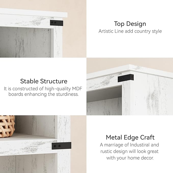 Farmhouse Book Shelf, 3 Tier Book Shelf for Display, 39.9" Wooden Bookcase for Storage, 3 Shelf Display Shelvesfor Home Office, Living Room, Bed Room-White