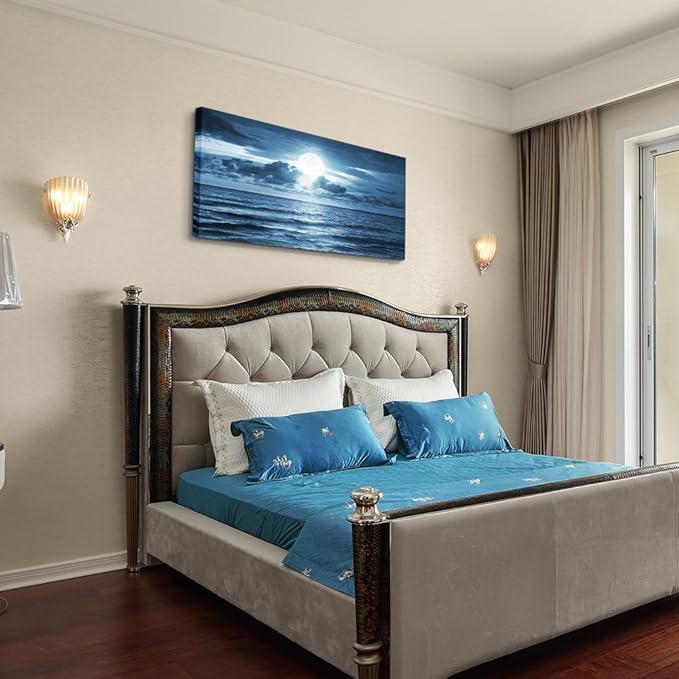 hyidecorart Beach Wall Art Canvas Print, Blue Ocean Waves Seascape Painting for Living Room, Bedroom, Office & Bathroom Coastal Home Decor Natural Sea Landscape Print Artwork 20x40inch
