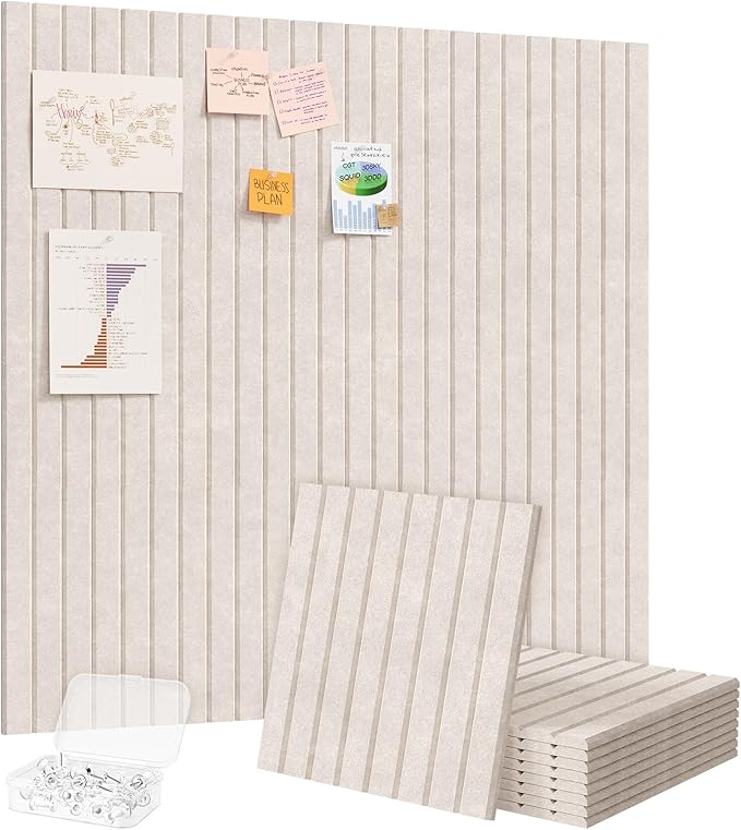 Lifewit Felt Slatted Bulletin Board with Self-Adhesive, 36"x 36"-9 Pack Cork Board Alternative, Pin Board Vision Board Message Board with 40 Pushpins for Office Decor, Room Decor, Oatmeal