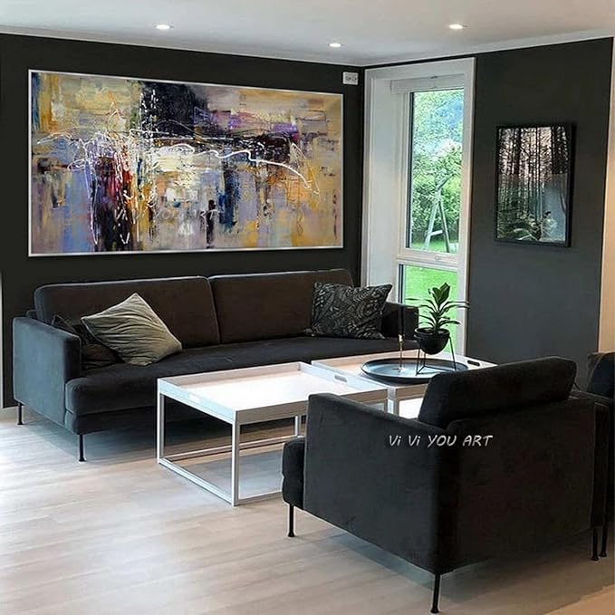 ZMFBHFBH Contemporary Large Abstract Wall Art Hand Painted Oversize Painting On Canvas Panoramic Wide in Office Decoration 20x40cm(8x16in) with Frame