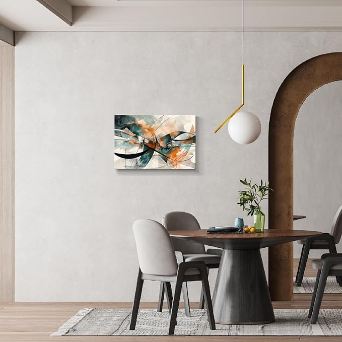 gaosoul Modern Abstract Canvas Wall Art Graffiti Artwork in Cyan and Orange Colors Framed Elegant Morandi Color Painting Prints for Living Room Bedroom Office Decor 24x16in