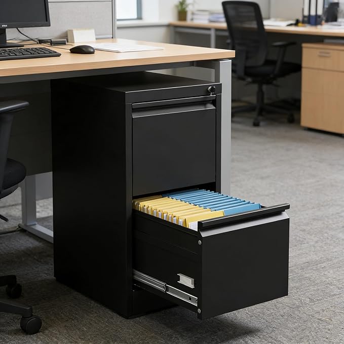 2 Drawer File Cabinet, Metal Vertical Filing Cabinet for Home Office, Locking Steel Easy Assemble 18" D File Cabinets for Legal/Letter/A4/F4 (Black)