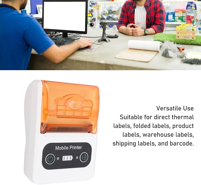 Bewinner Bluetooth Thermal Receipt Printer, 58mm Thermal Shipping Label Printer, Portable Cordless Label Maker Machine for Office Retail Store Restaurant (Orange White)