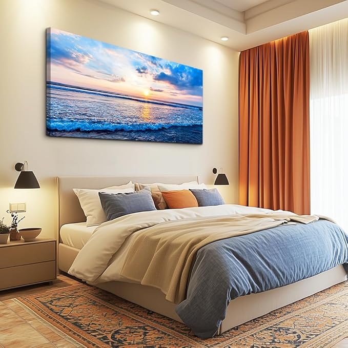 Canvas Wall Art for living room blue beach ocean sea waves landscape Wall Decor Ready to Hang Home Decorations bedroom kitchen bathroom inspirational Canvas prints posters painting wall mural Artwork