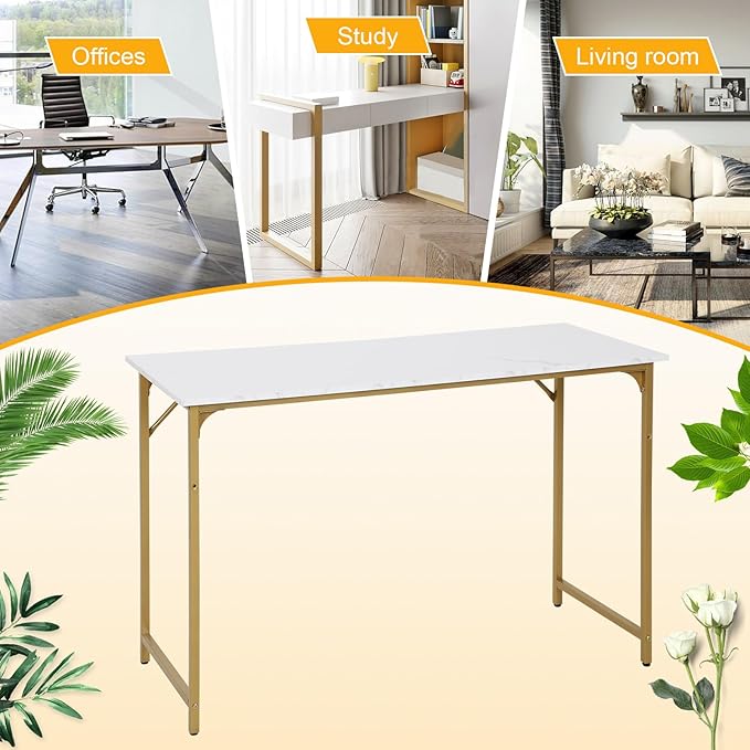 Computer Desk,39 Inch Home Office Desk Modern Writing Table with Metal Frame for Home Office and Study,Gold
